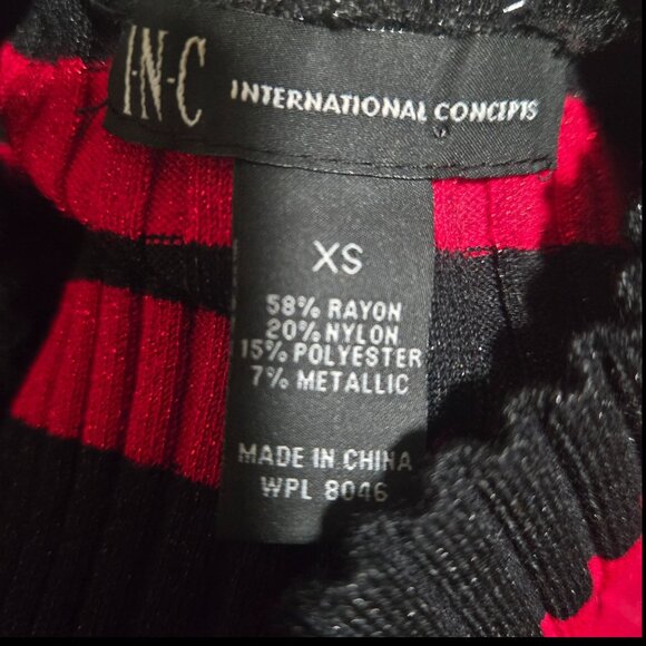 Y2K INC Striped Fitted Sweater Size XS Red Black Glitter Ribbed V Neck Emo - Picture 10 of 10